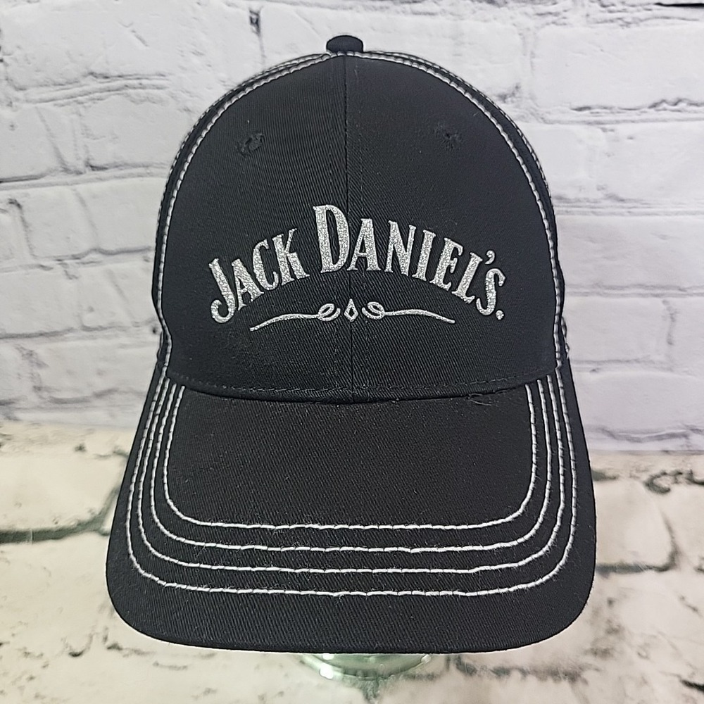 Jack Daniels Hat Womens Black Strapback Silver Glitter Logo Advertising Ball Cap